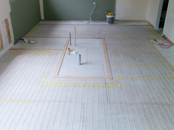 photo showing heating elements before tiles are layed